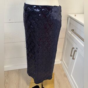 Jude Connally Navy Sequin Midi Pencil Skirt Small | Fully Lined Party Evening